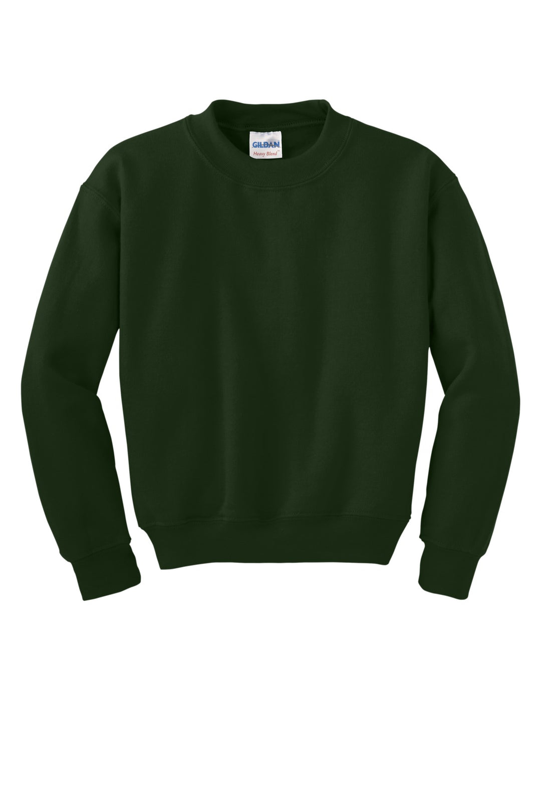 Front View of Forest Gildan Youth Heavy Blend Crewneck Sweatshirt. 18000B