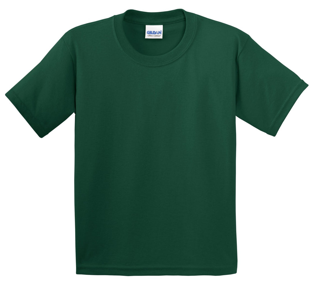 Front View of Forest Gildan - Youth Ultra Cotton 100% US Cotton T-Shirt. 2000B