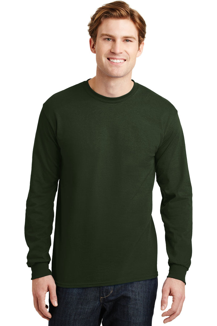 Front View of Forest Green Gildan - DryBlend 50 Cotton/50 Poly Long Sleeve T-Shirt. 8400