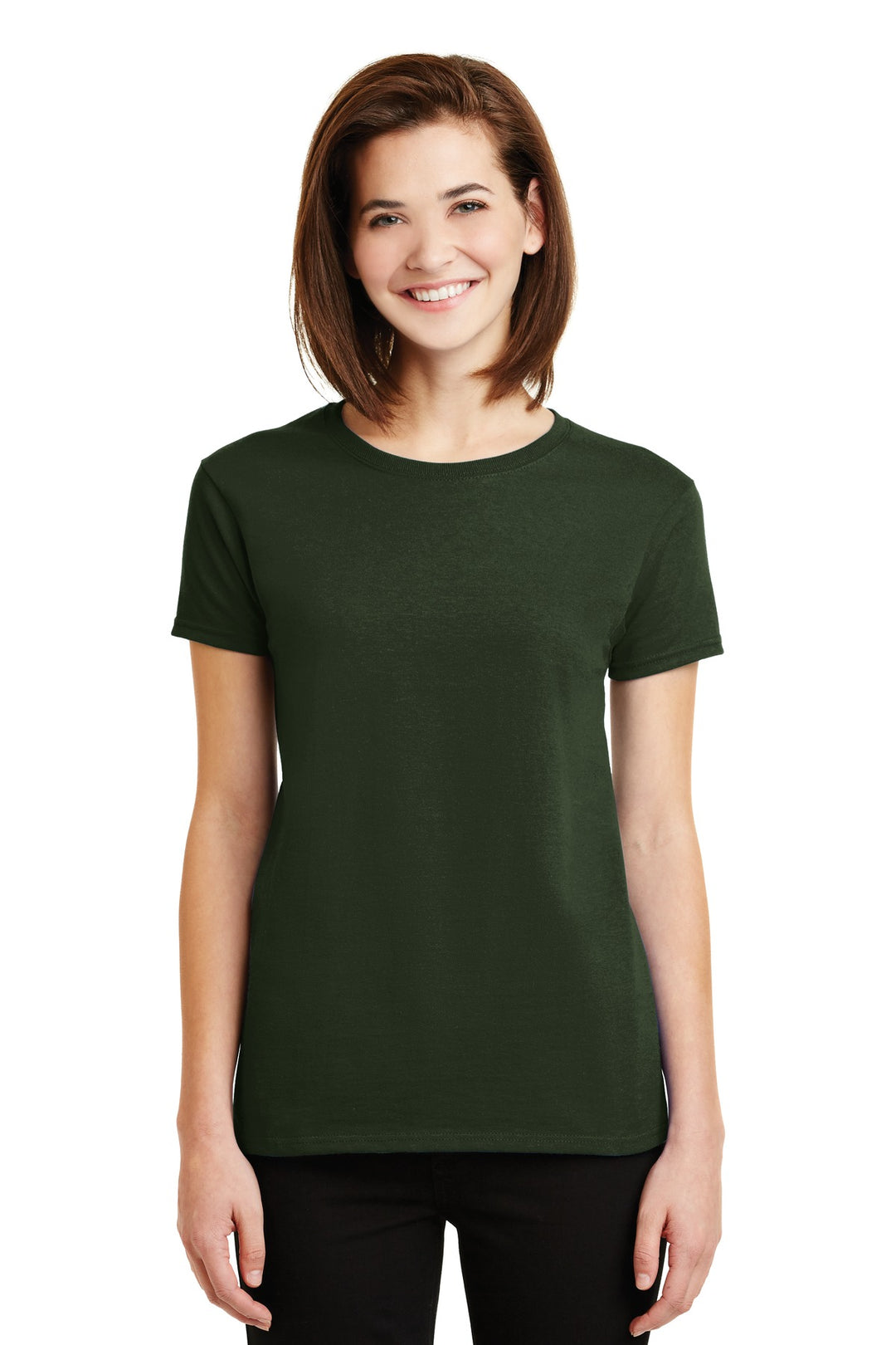 Front View of Forest Green Gildan Women's Ultra Cotton 100% US Cotton T-Shirt. 2000L