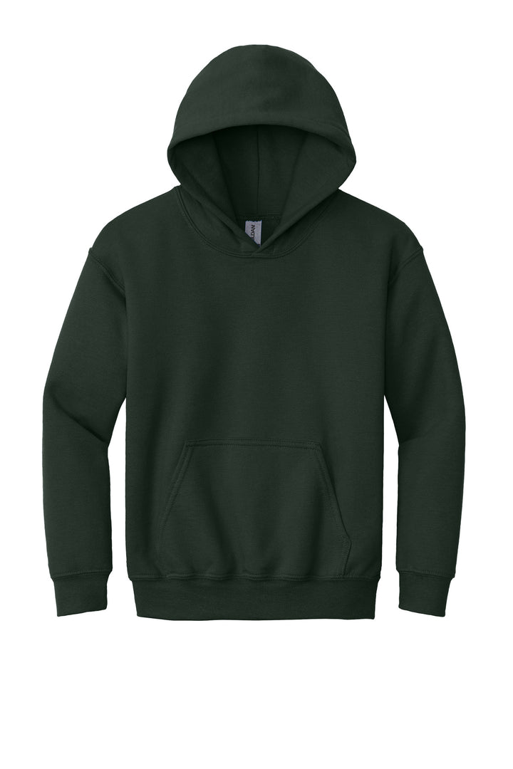 Front View of Forest Green Gildan - Youth Heavy Blend Hooded Sweatshirt. 18500B