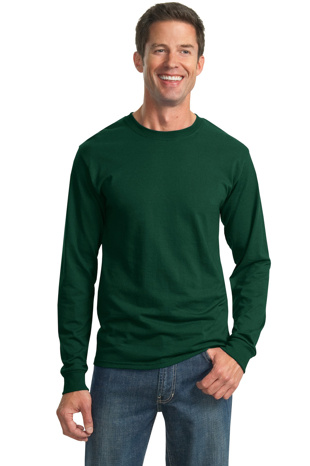 Front View of Forest Green Jerzees - Dri-Power 50/50 Cotton/Poly Long Sleeve T-Shirt. 29LS