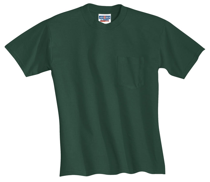 Front View of Forest Green Jerzees - Dri-Power 50/50 Cotton/Poly Pocket T-Shirt. 29MP