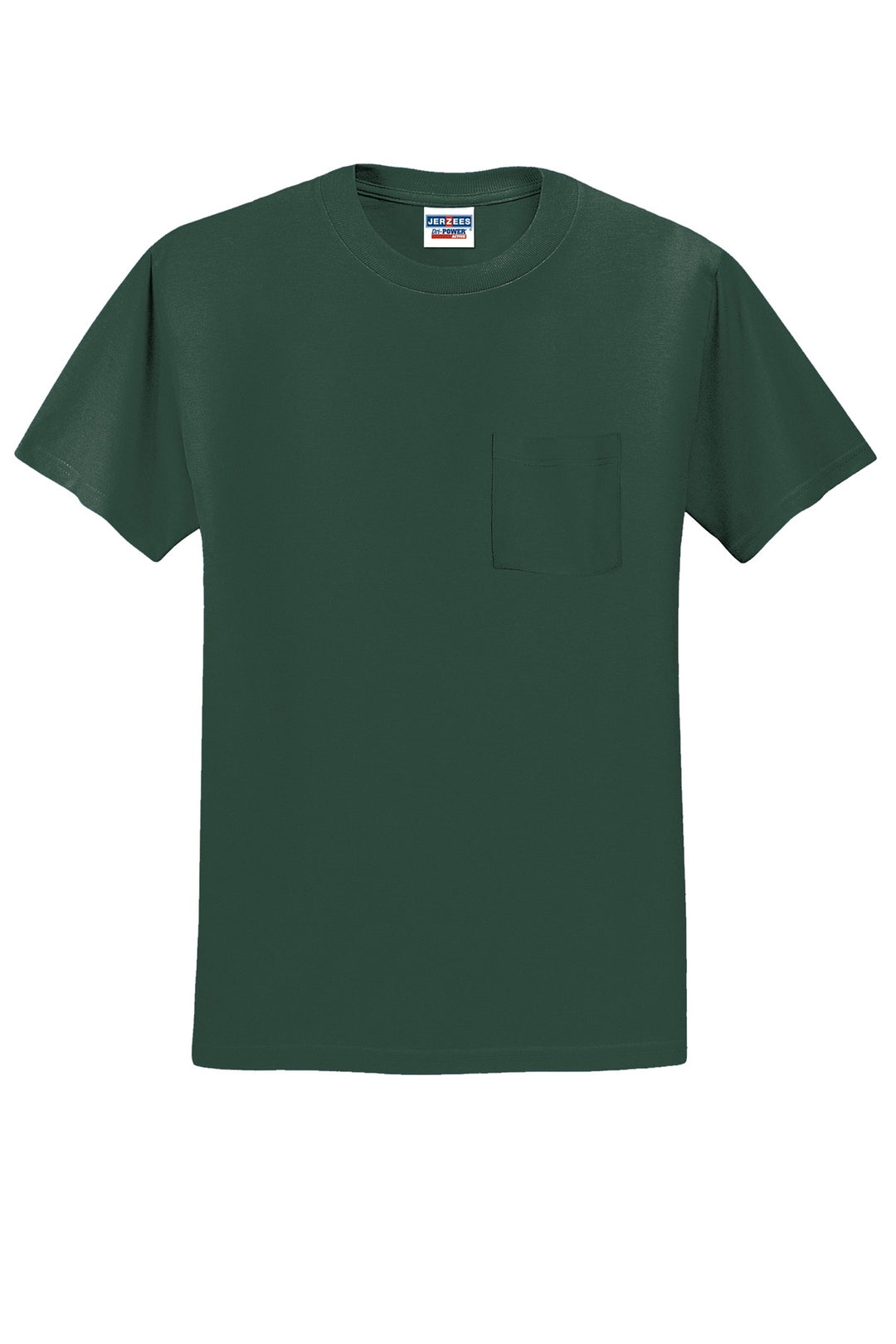 Front View of Forest Green Jerzees - Dri-Power 50/50 Cotton/Poly Pocket T-Shirt. 29MP