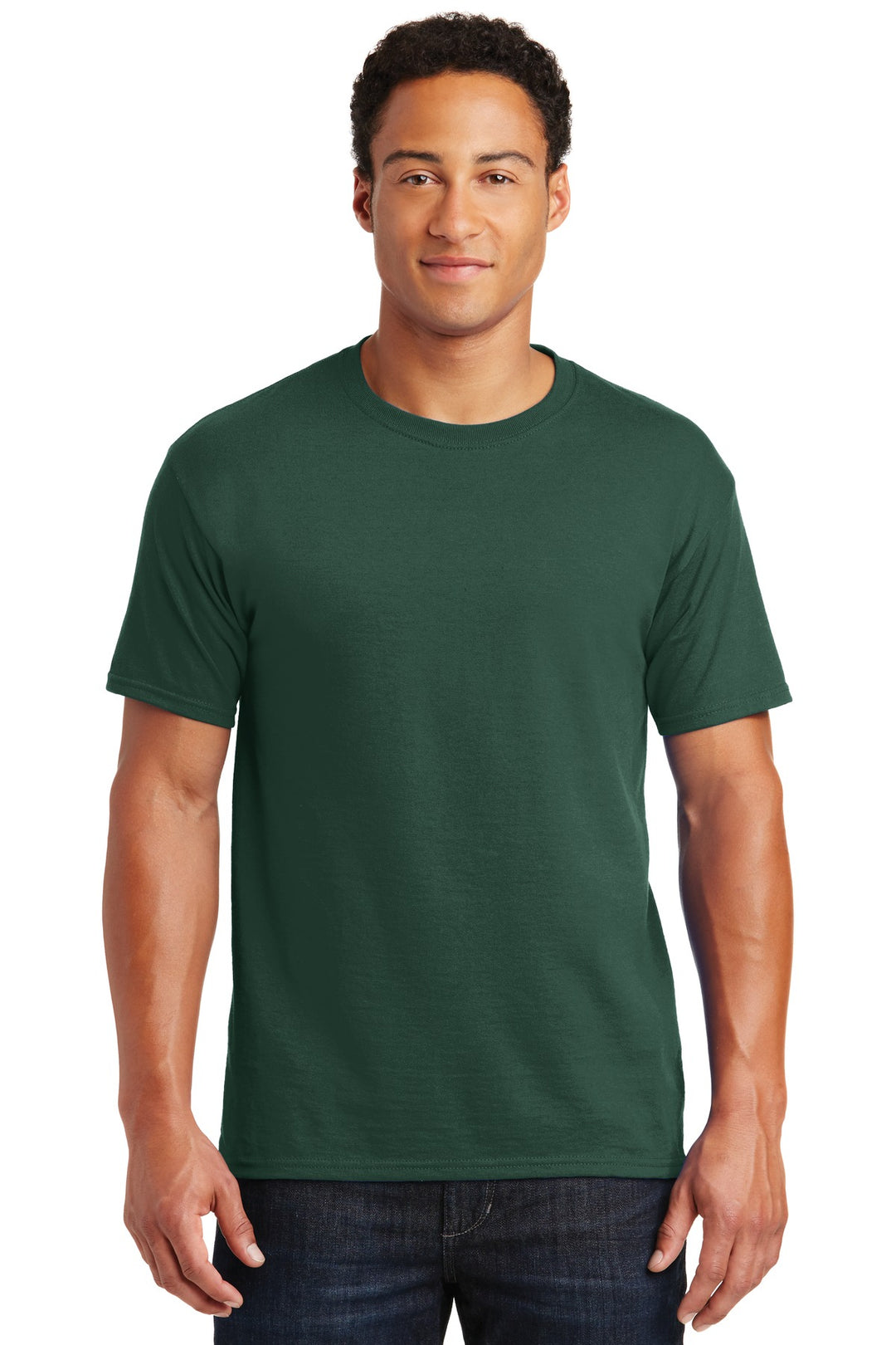 Front View of Forest Green Jerzees - Dri-Power 50/50 Cotton/Poly T-Shirt. 29M