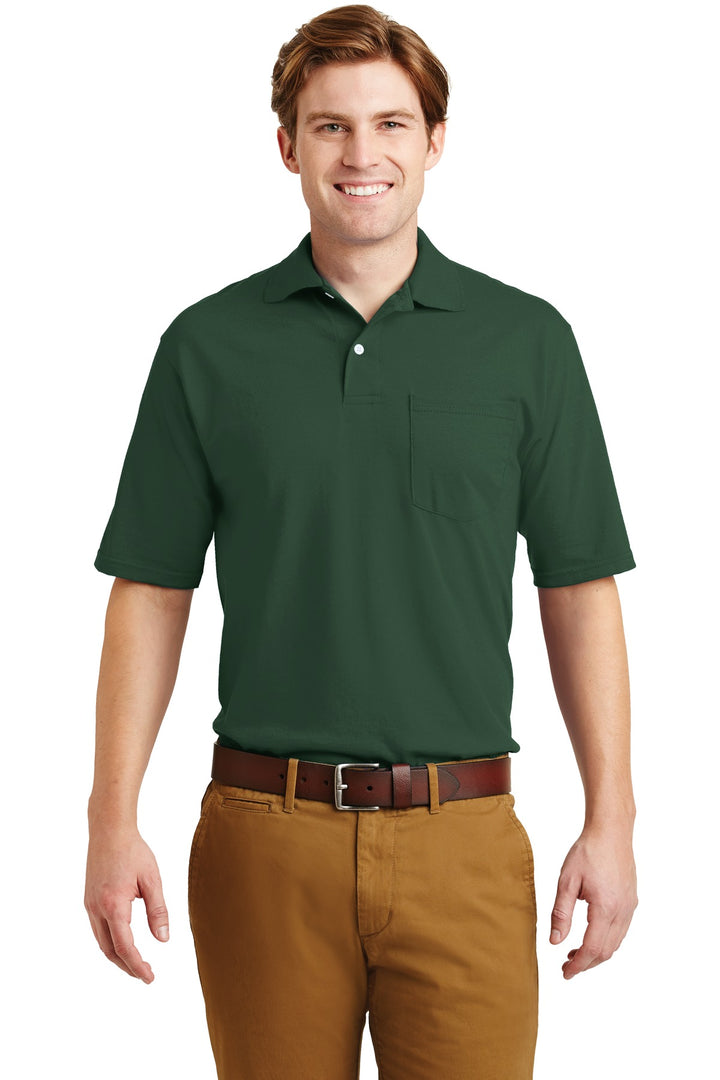 Front View of Forest Green Jerzees Dri-Power Pocket Sport Shirt. 436MP