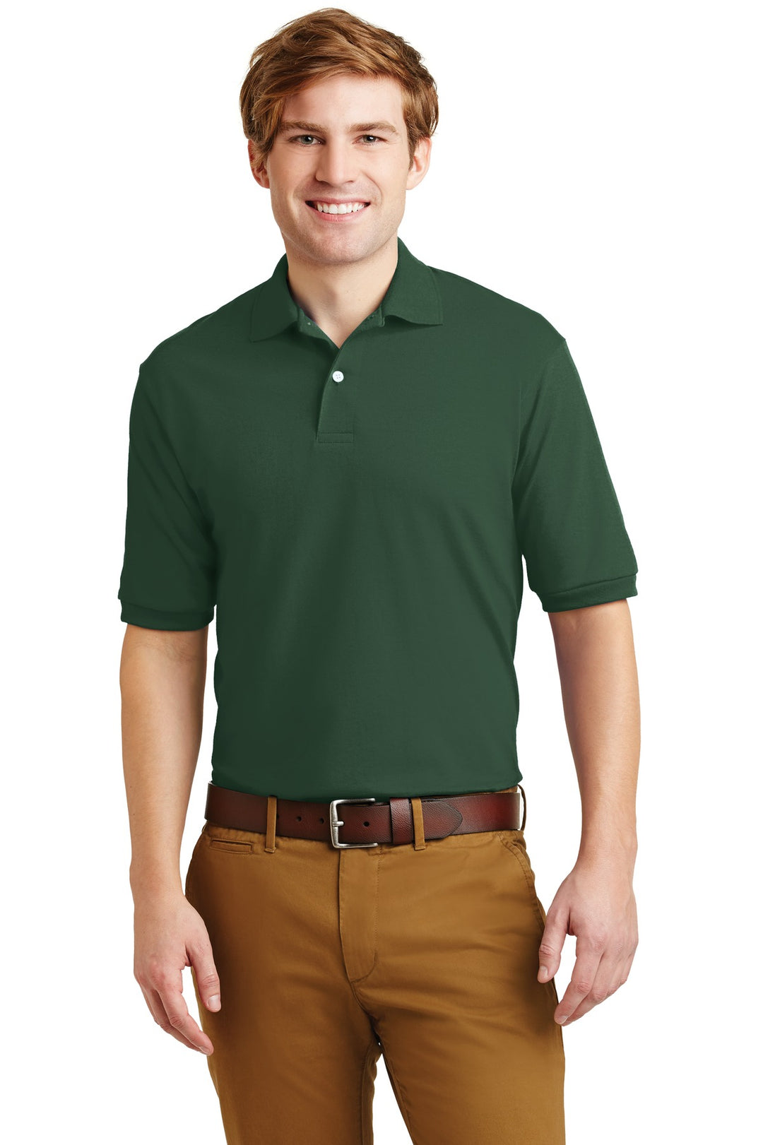Front View of Forest Green Jerzees Dri-Power Sport Shirt. 437M