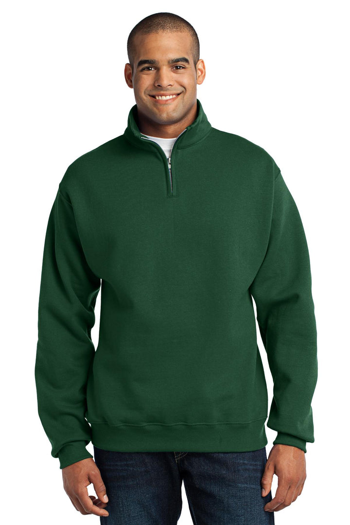 Front View of Forest Green Jerzees - NuBlend 1/4-Zip Cadet Collar Sweatshirt. 995M