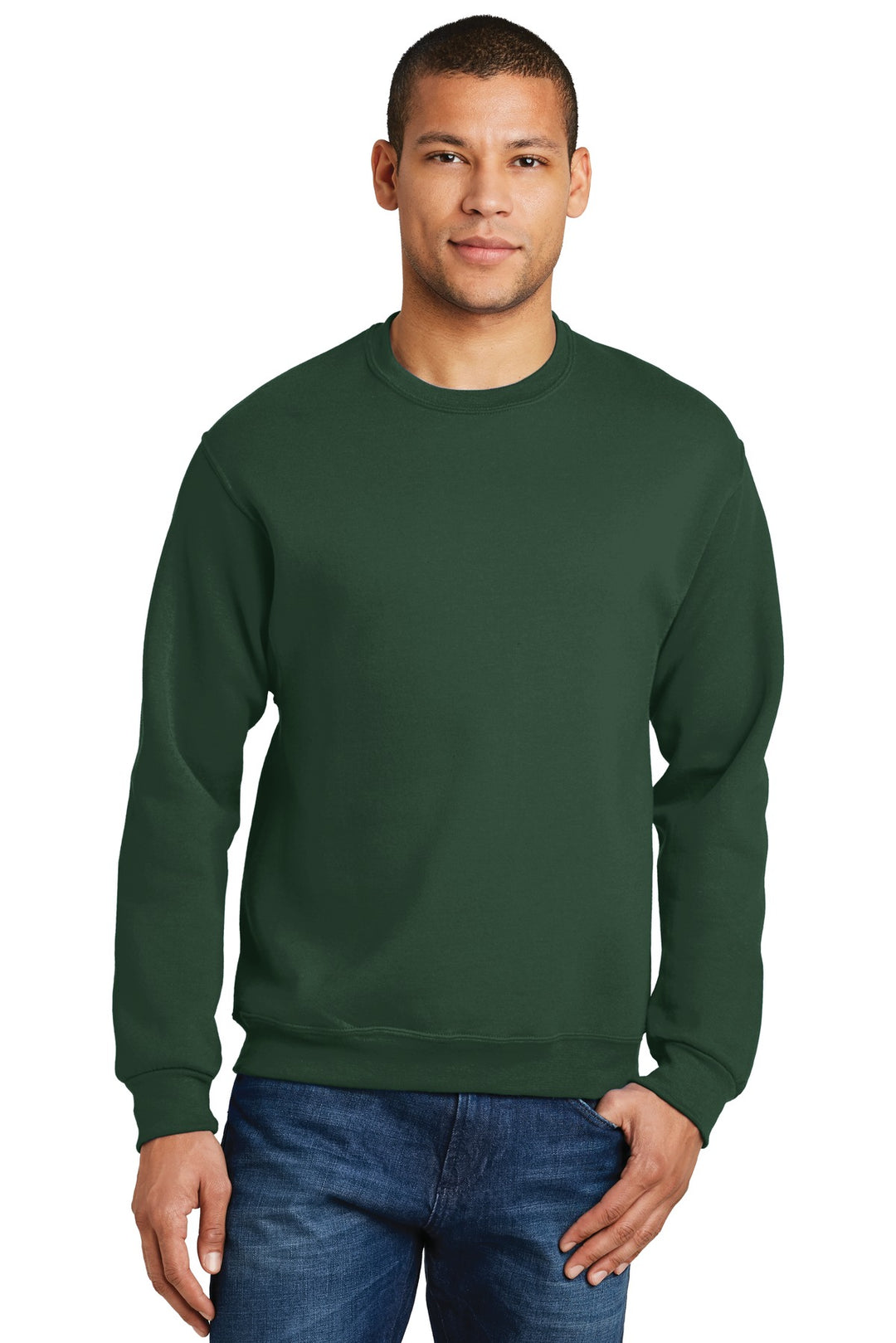Front View of Forest Green Jerzees - NuBlend Crewneck Sweatshirt. 562M