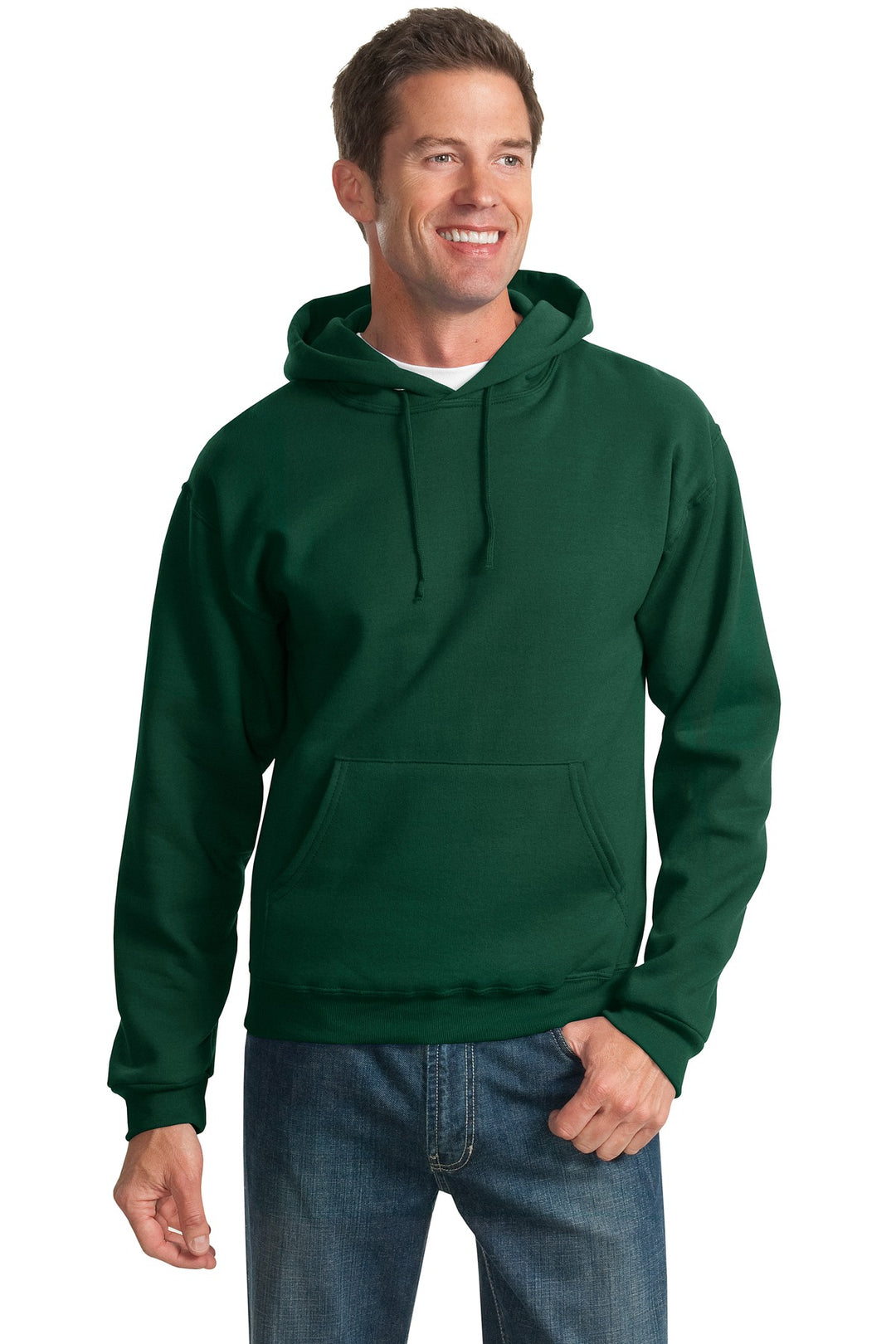 Front View of Forest Green Jerzees NuBlend Pullover Hooded Sweatshirt. 996M