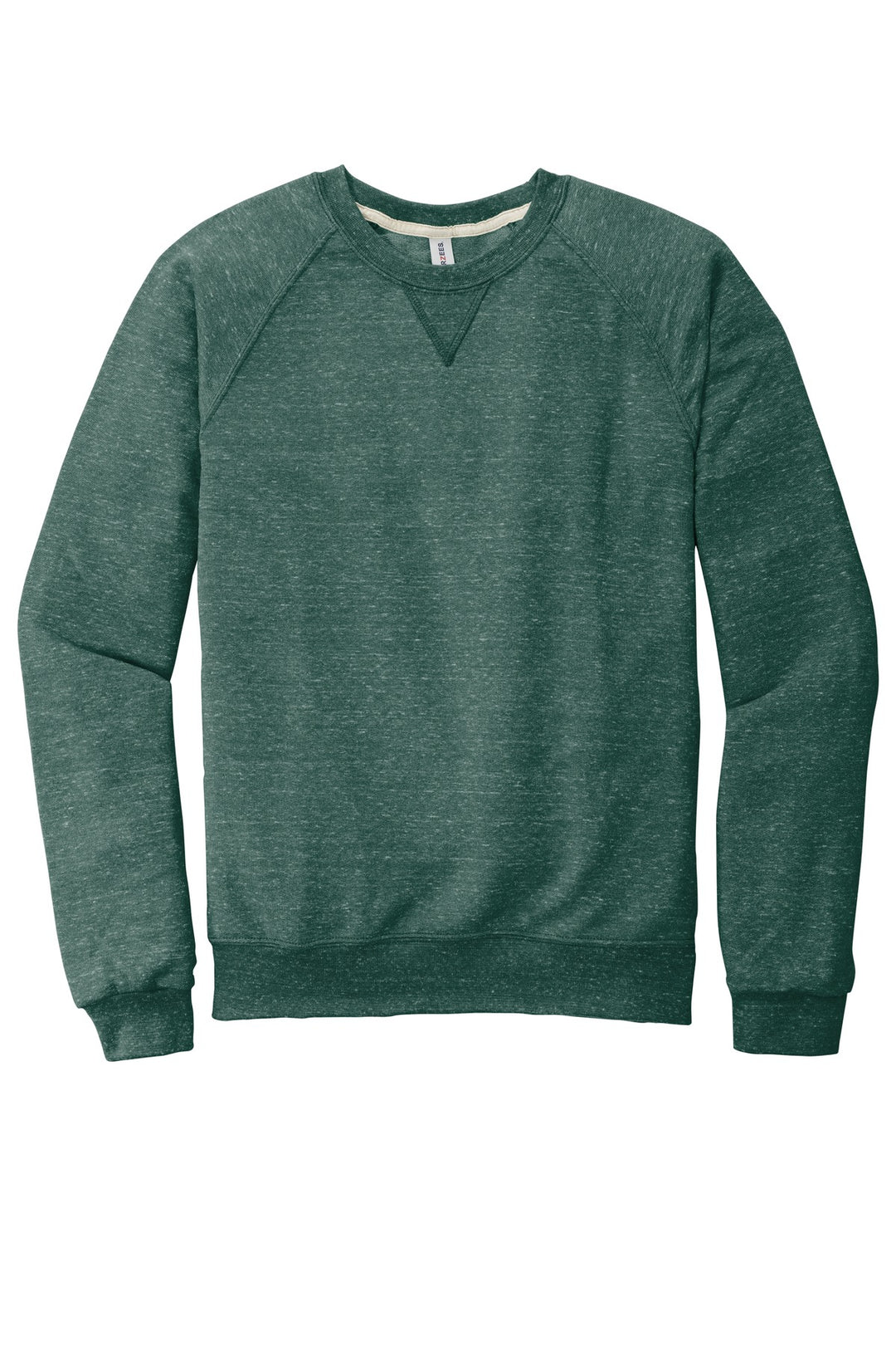 Front View of Forest Green Jerzees Snow Heather French Terry Raglan Crew 91M