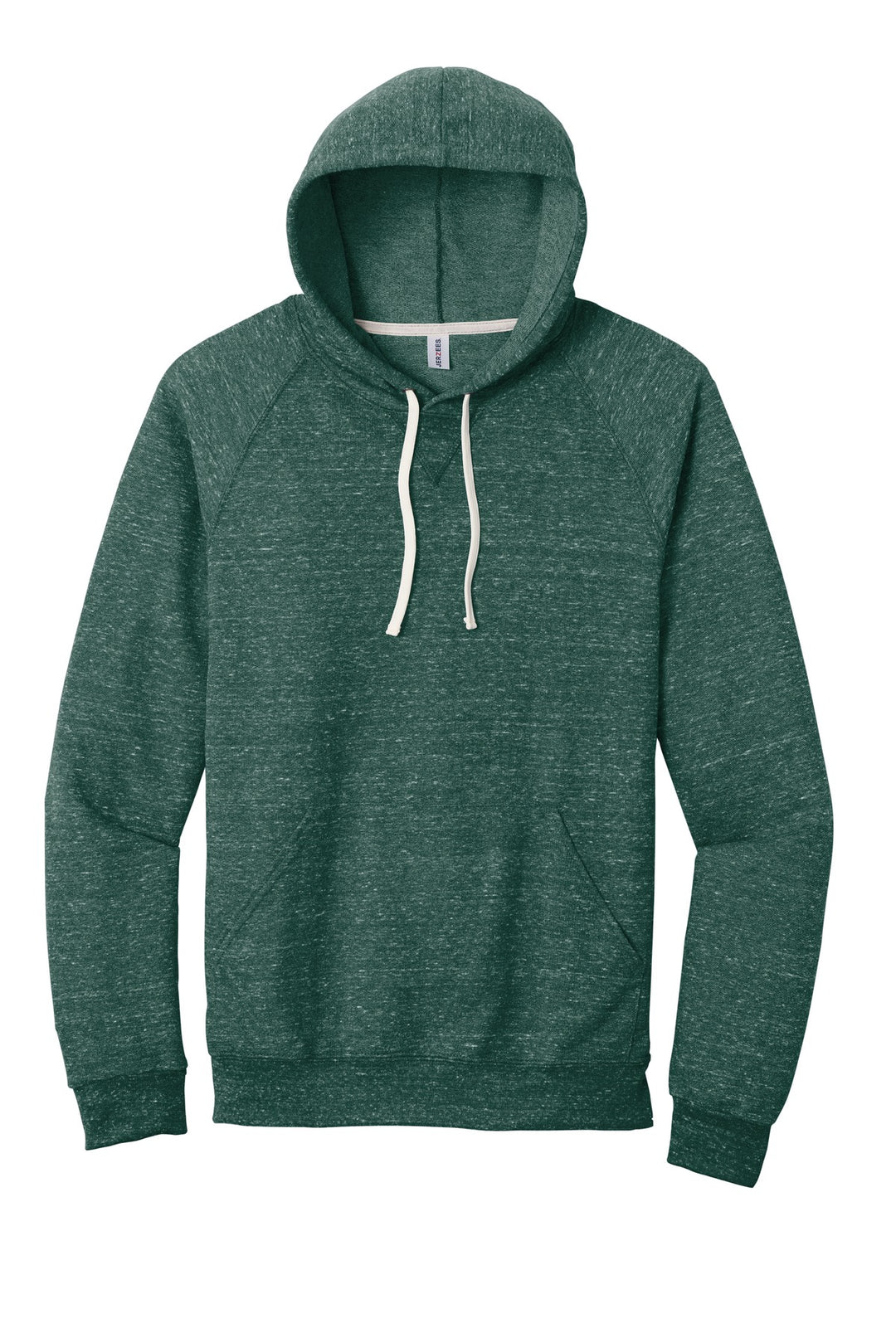 Front View of Forest Green Jerzees Snow Heather French Terry Raglan Hoodie 90M