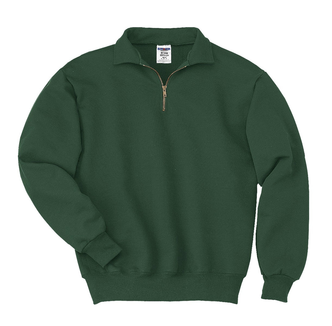 Front View of Forest Green Jerzees Super Sweats NuBlend - 1/4-Zip Sweatshirt with Cadet Collar. 4528M