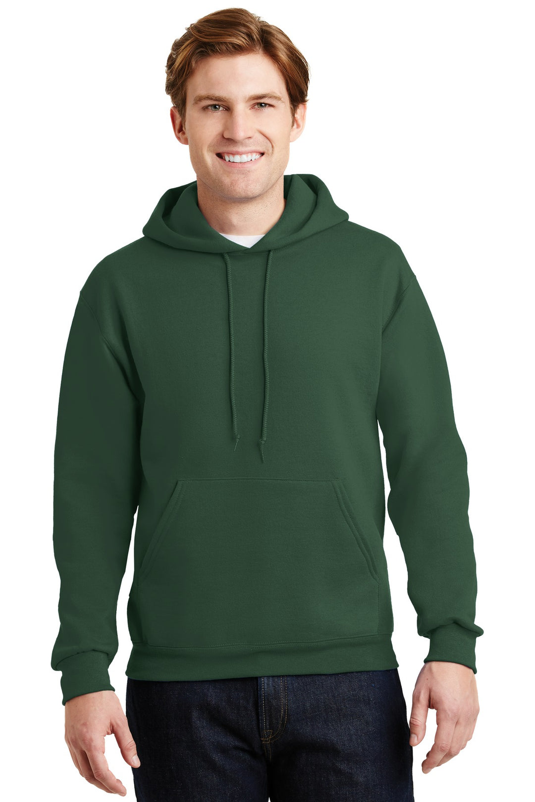 Front View of Forest Green Jerzees Super Sweats NuBlend - Pullover Hooded Sweatshirt. 4997M
