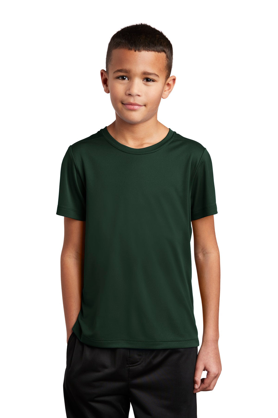 Front View of Forest Green Sport-Tek Youth Posi-UV Pro Tee. YST420