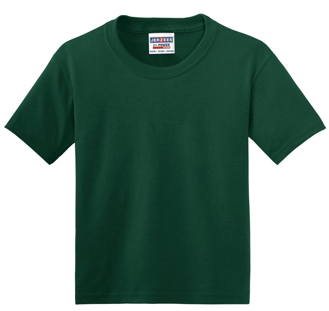 Front View of Forest Jerzees - Youth Dri-Power 50/50 Cotton/Poly T-Shirt. 29B