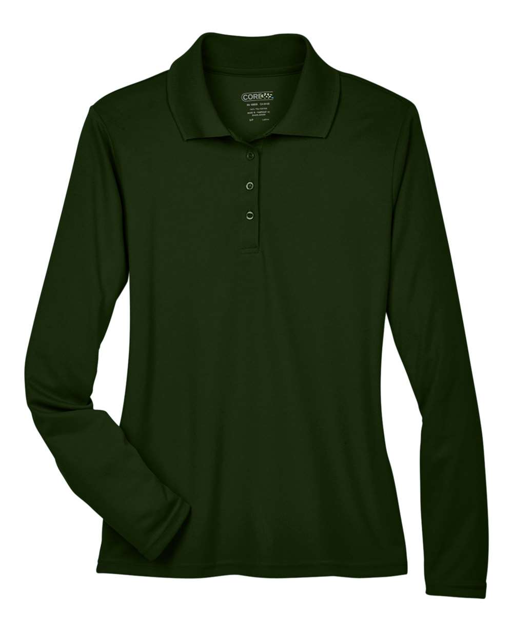 Front View of Forest Women's Pinnacle Performance Long Sleeve Piqué Polo - 78192