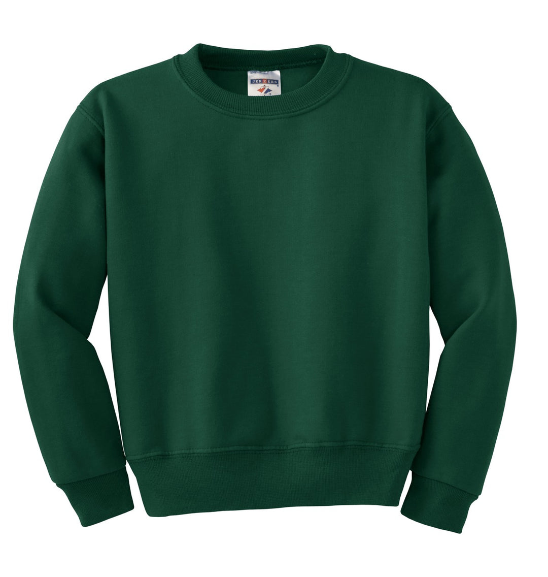 Front View of ForestGrn Jerzees - Youth NuBlend Crewneck Sweatshirt. 562B