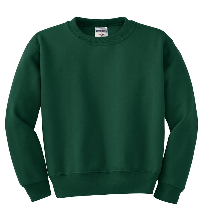 Front View of ForestGrn Jerzees - Youth NuBlend Crewneck Sweatshirt. 562B
