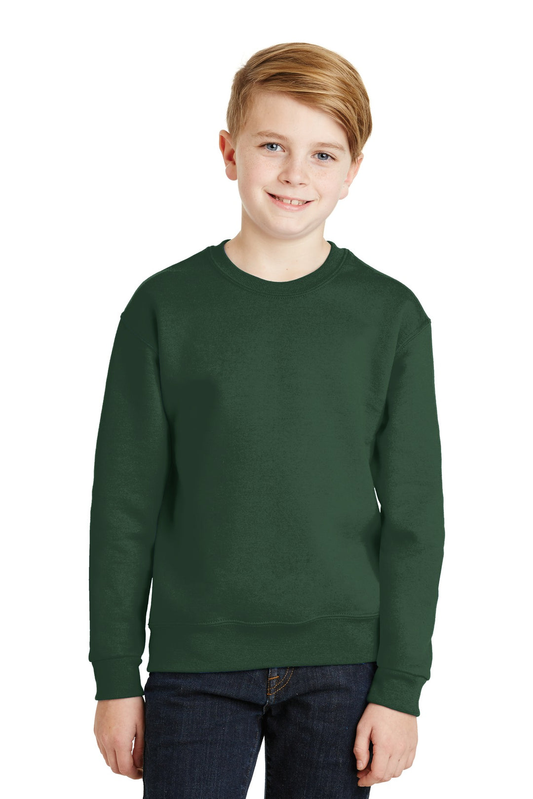 Front View of ForestGrn Jerzees - Youth NuBlend Crewneck Sweatshirt. 562B