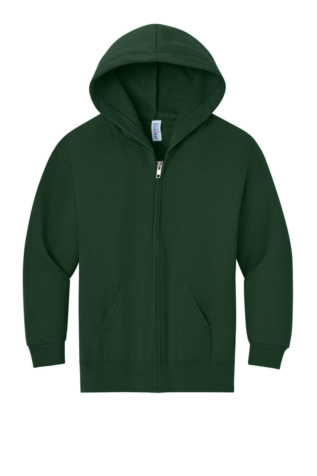 Front View of ForestGrn Jerzees - Youth NuBlend Full-Zip Hooded Sweatshirt. 993B