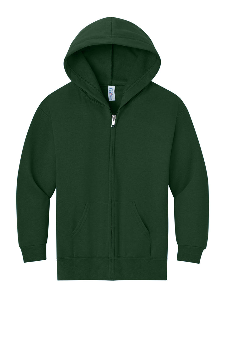 Front View of ForestGrn Jerzees - Youth NuBlend Full-Zip Hooded Sweatshirt. 993B