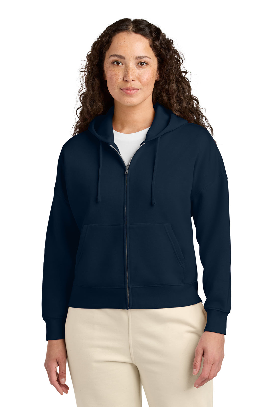 Front View of FrenchNavy Stanley/Stella Women's Stella Ida Full-Zip Hooded Sweatshirt SXW037