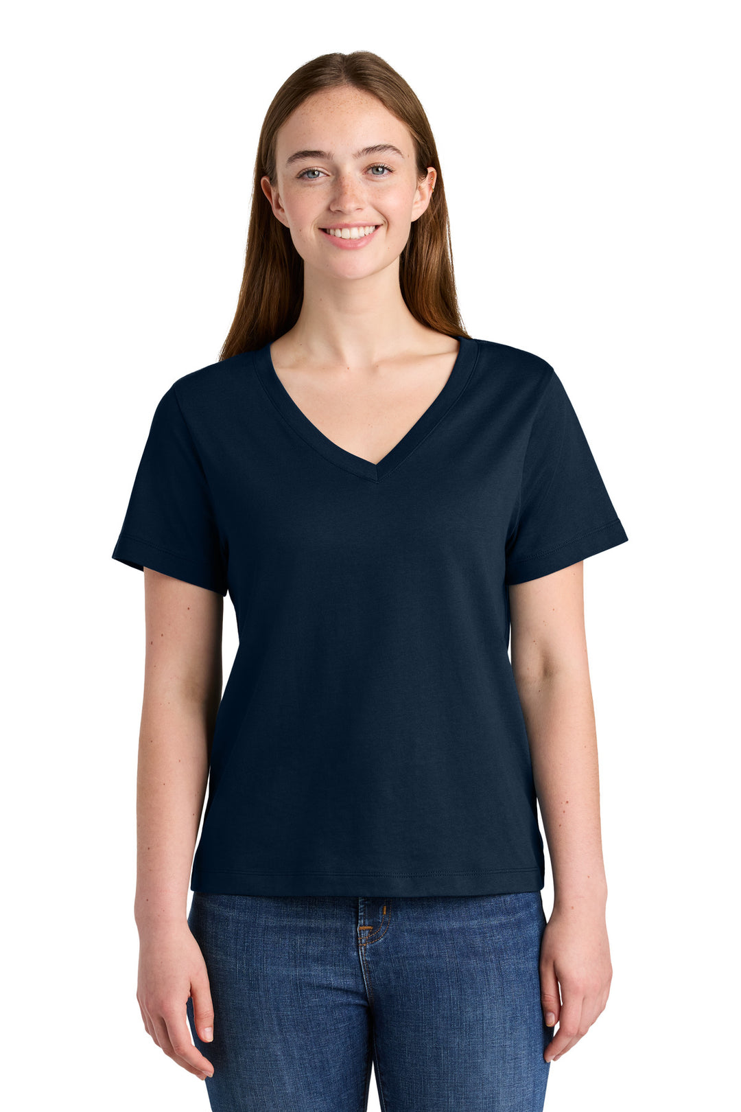 Front View of FrenchNavy Stanley/Stella Women's Stella Isla V-Neck Tee SXW032