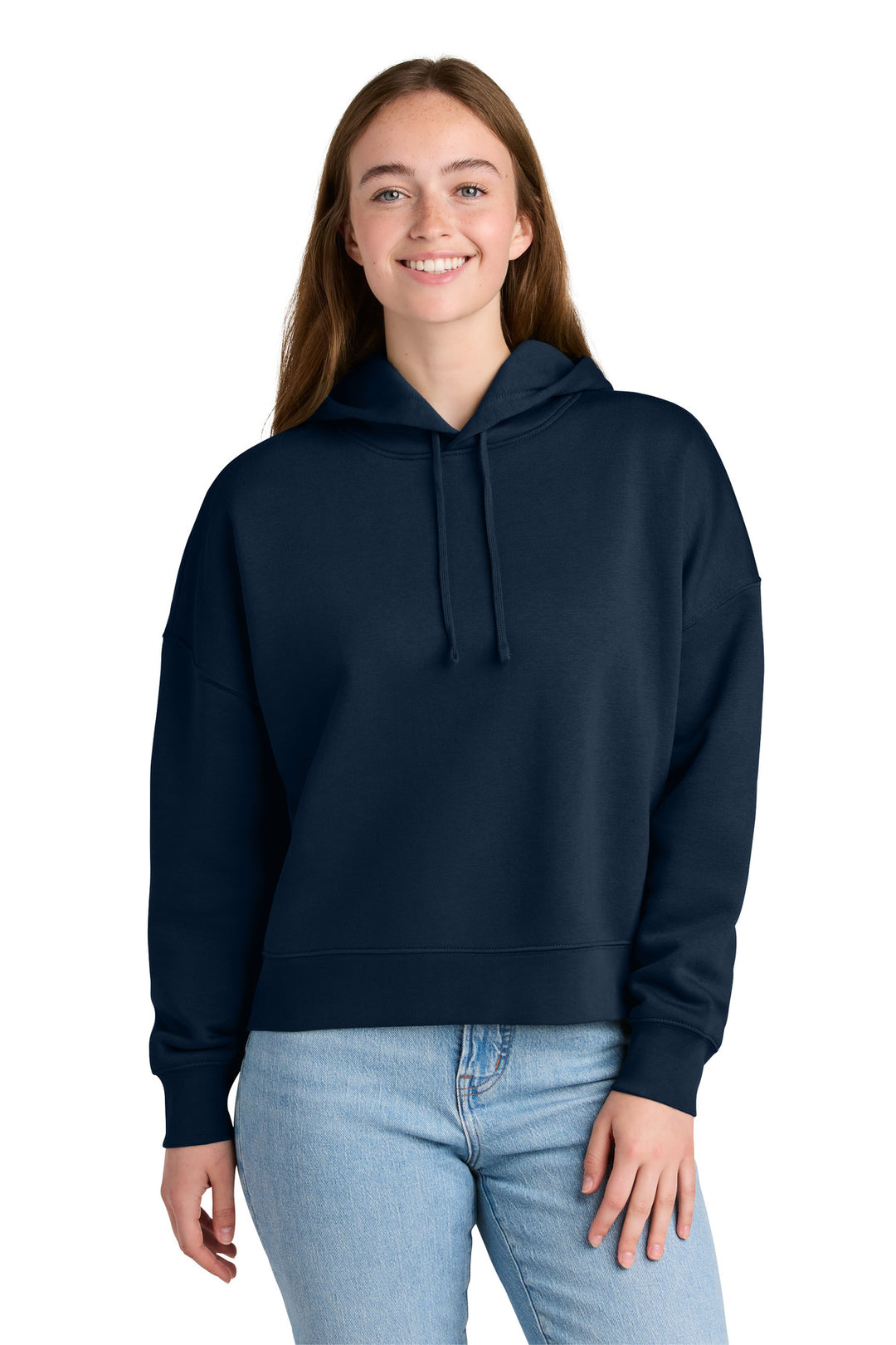 Front View of FrenchNavy Stanley/Stella Women's Stella Nora Hooded Sweatshirt SXW035