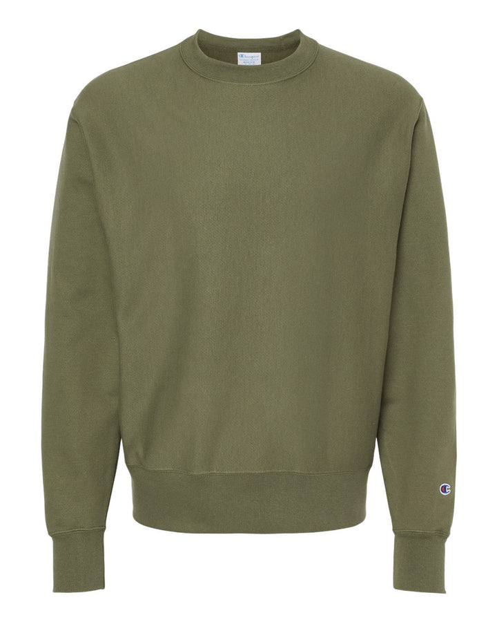 Front View of Fresh Olive Reverse Weave® Crewneck Sweatshirt - S149