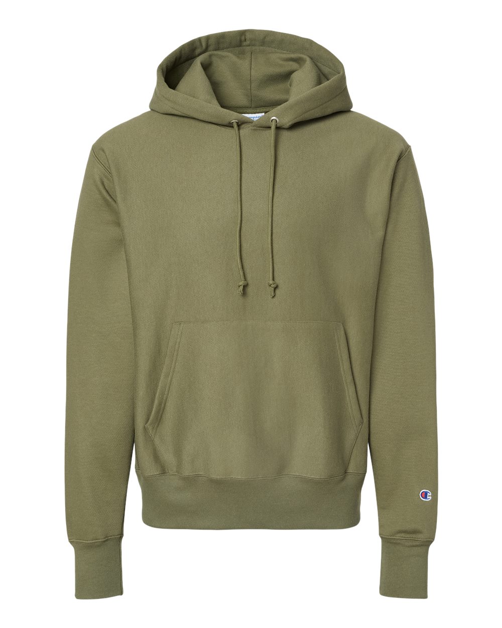 Front View of Fresh Olive Reverse Weave® Hooded Sweatshirt - S101