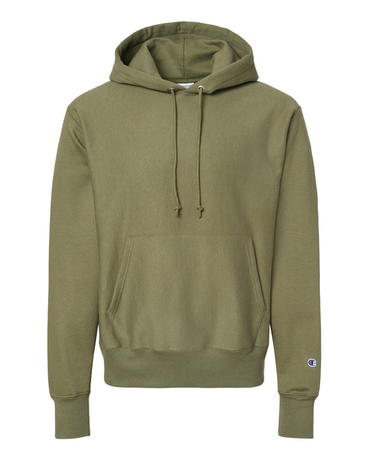Front View of Fresh Olive Reverse Weave® Hooded Sweatshirt - S101