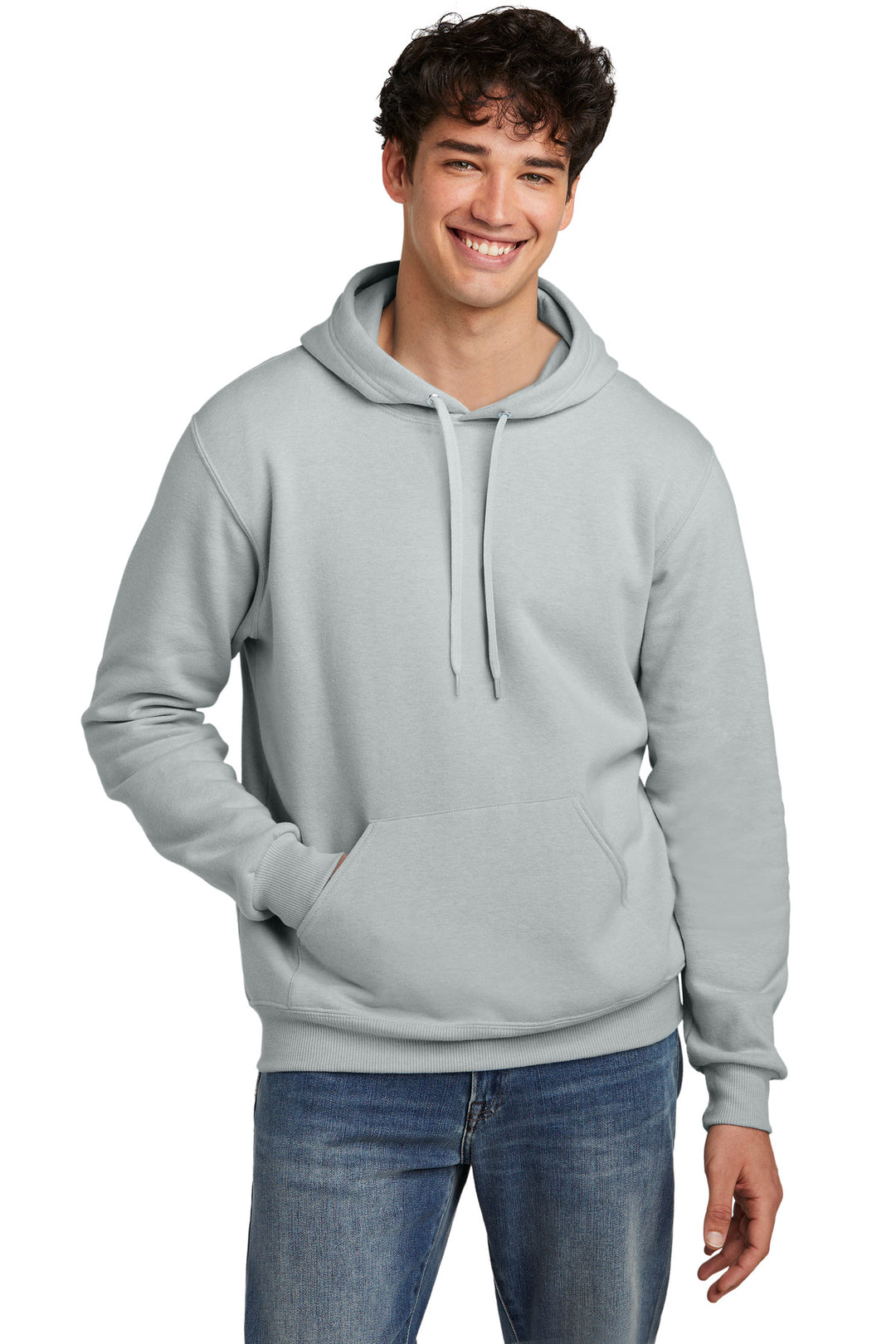 Front View of FrstGreyHt Jerzees Eco Premium Blend Pullover Hooded Sweatshirt 700M