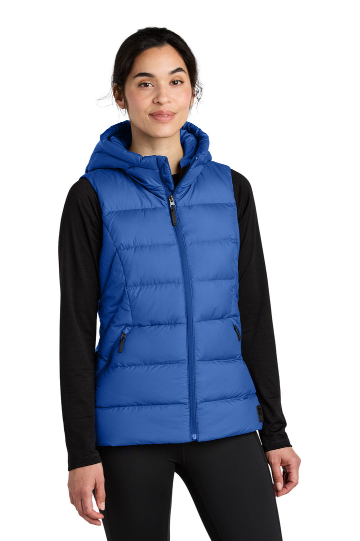Front View of GalaxyBlue LIMITED EDITION Outdoor Research Women's Coldsnap Hooded Down Vest OR322218