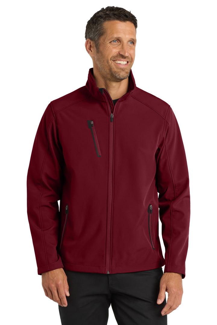 Front View of Garnet Port Authority Welded Soft Shell Jacket. J324