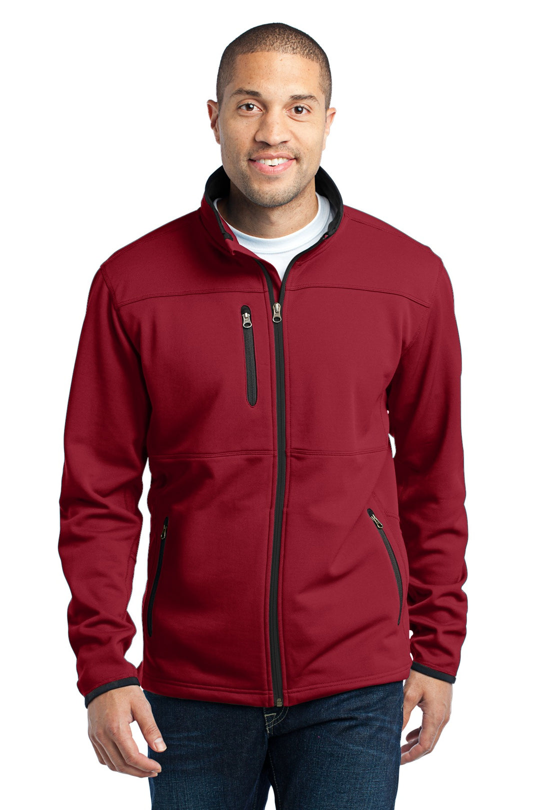 Front View of Garnet Red Port Authority Pique Fleece Jacket. F222