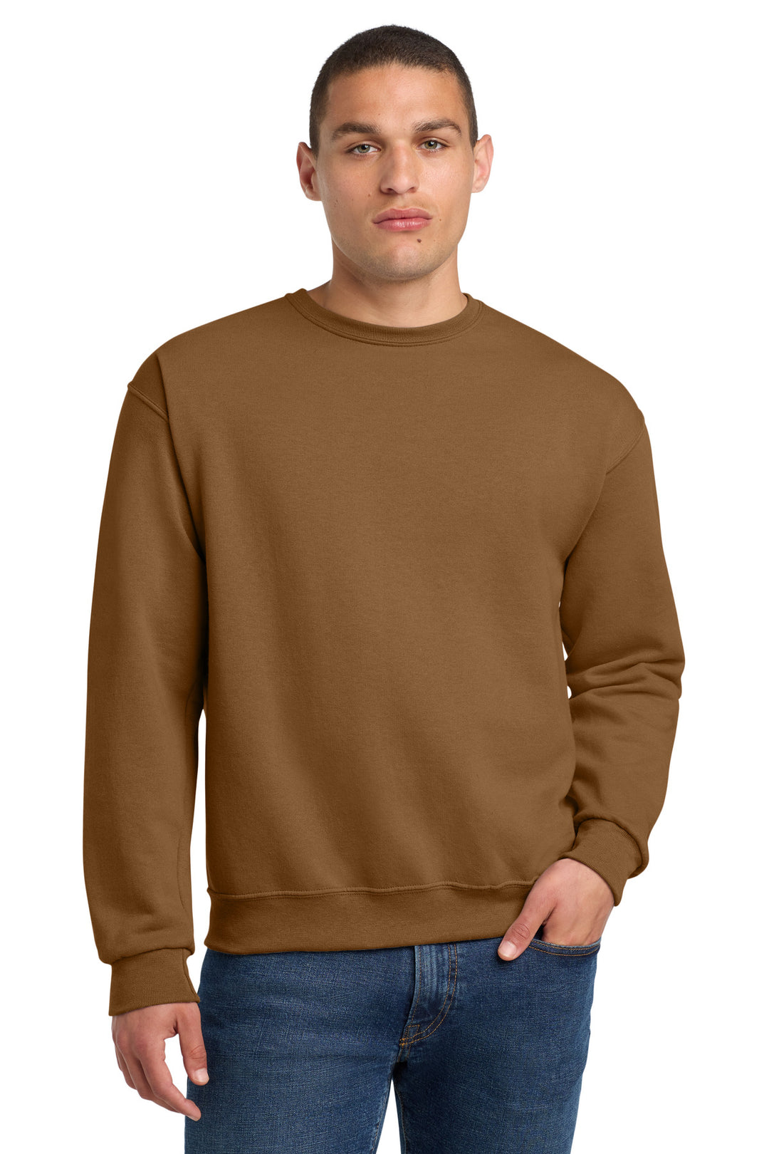 Front View of GldnPecan Jerzees - NuBlend Crewneck Sweatshirt. 562M