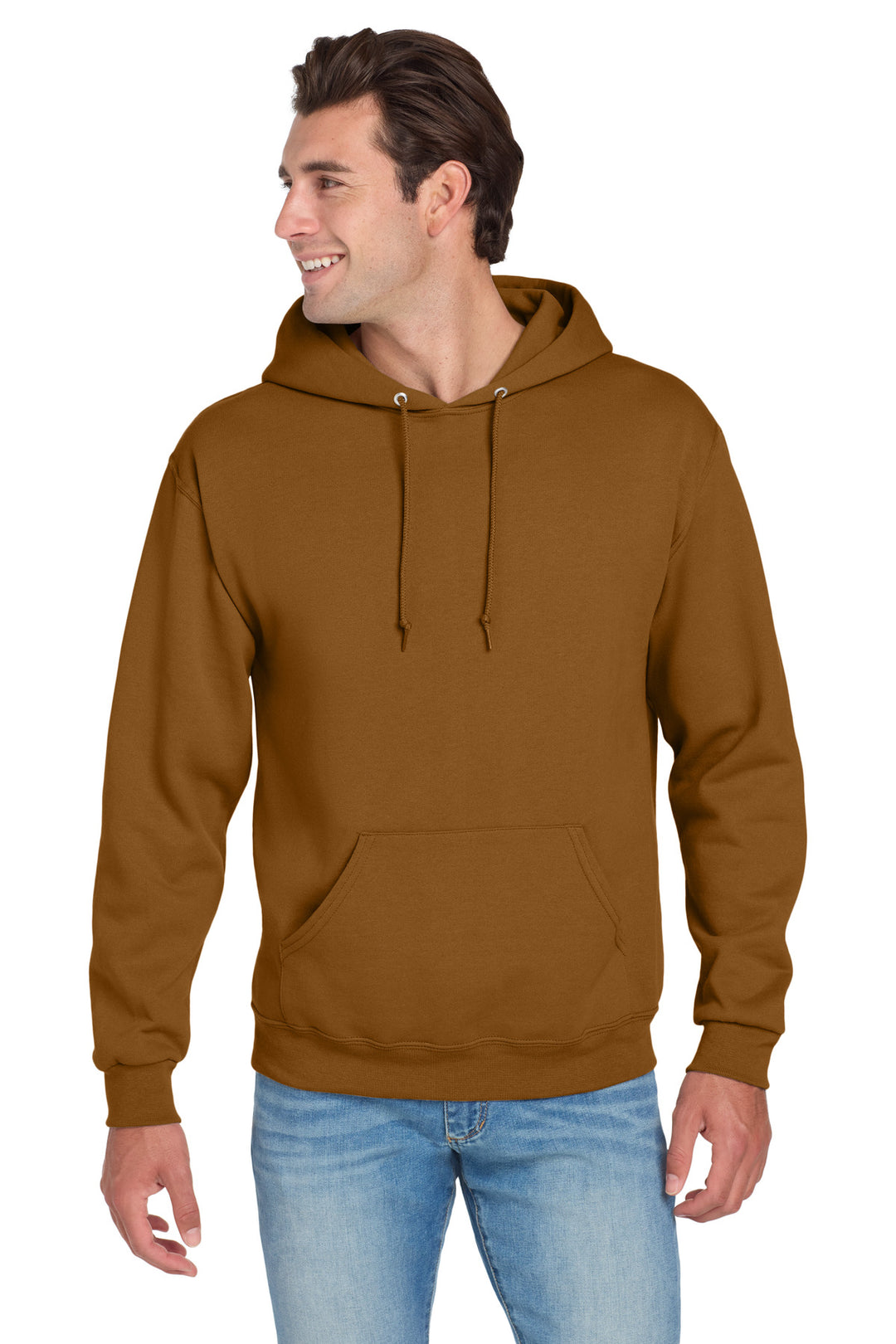 Front View of GldnPecan Jerzees NuBlend Pullover Hooded Sweatshirt. 996M