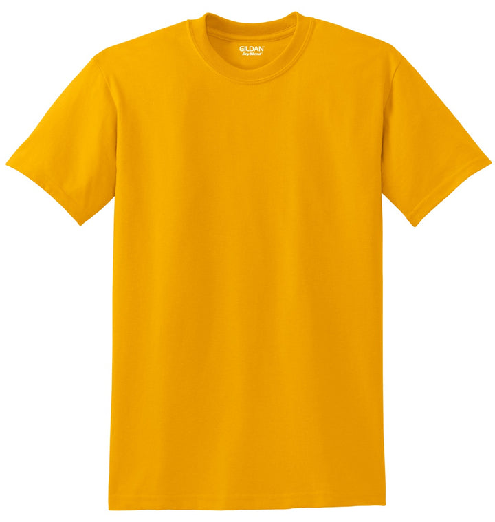 Front View of Gold Gildan DryBlend 50 Cotton/50 Poly T-Shirt. 8000