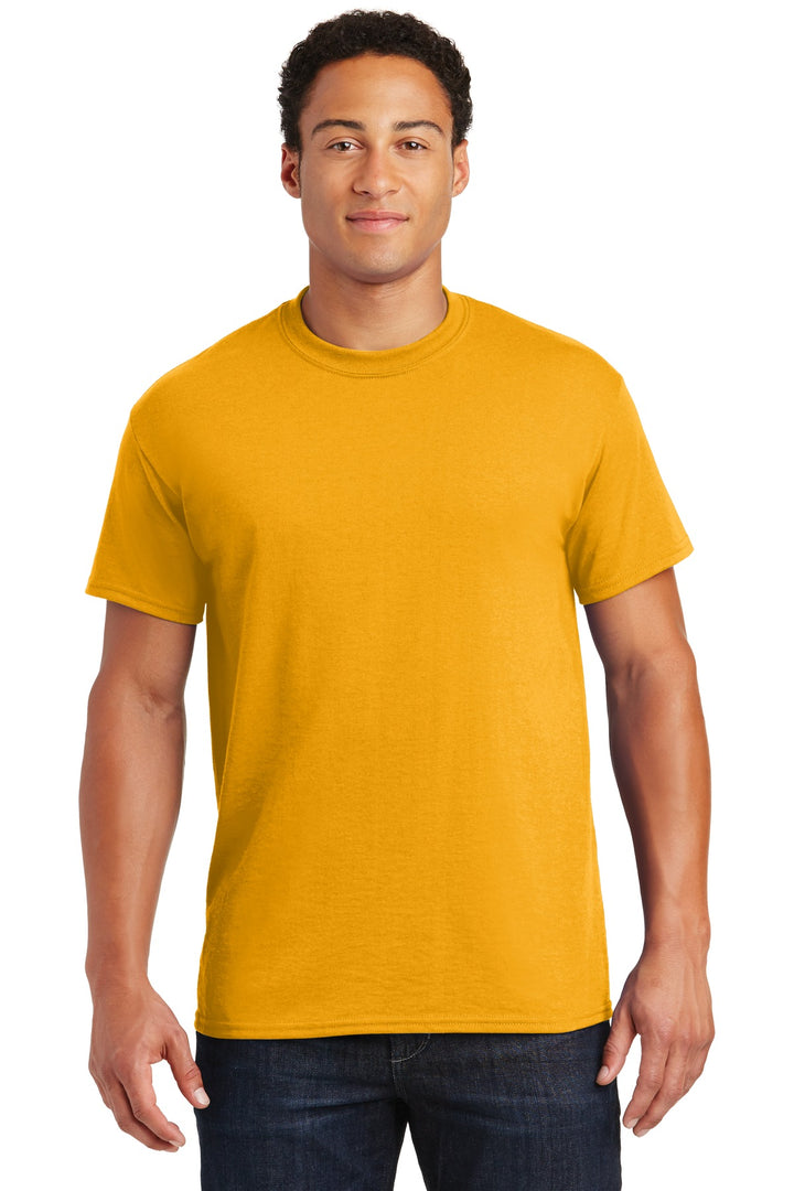 Front View of Gold Gildan DryBlend 50 Cotton/50 Poly T-Shirt. 8000