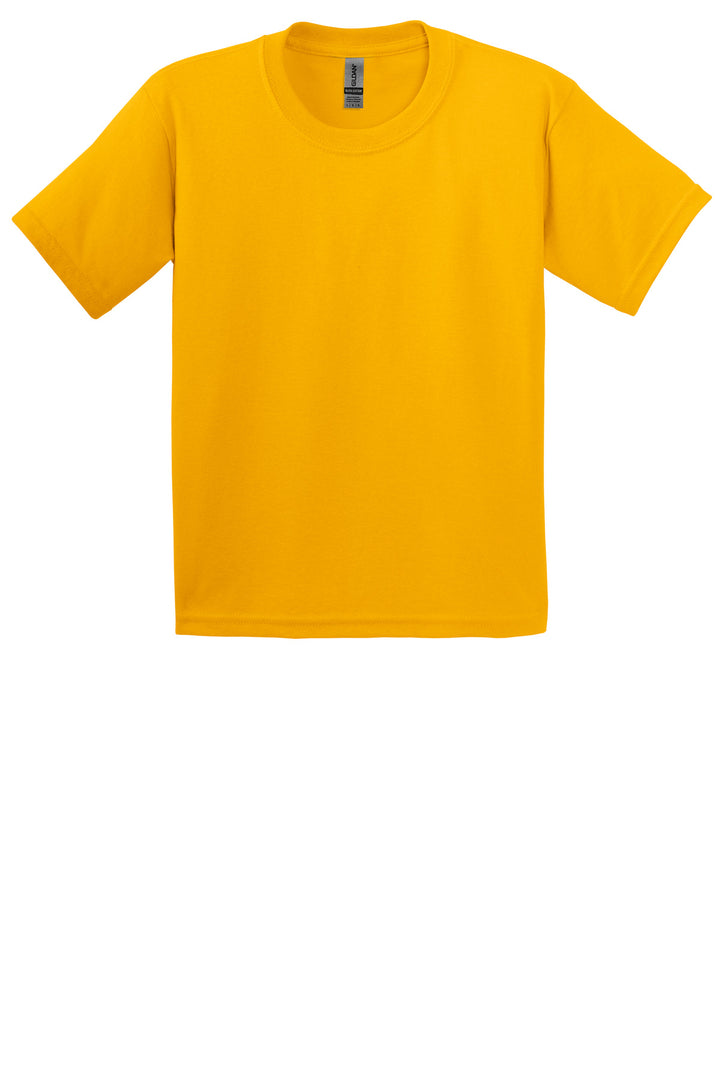 Front View of Gold Gildan - Youth Ultra Cotton 100% US Cotton T-Shirt. 2000B