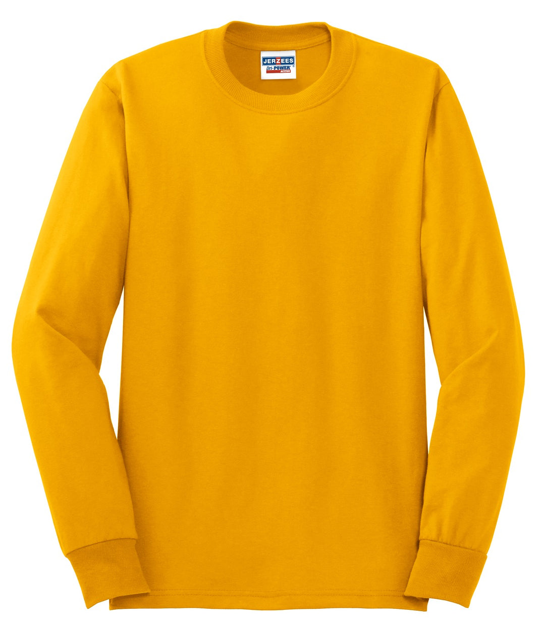 Front View of Gold Jerzees - Dri-Power 50/50 Cotton/Poly Long Sleeve T-Shirt. 29LS
