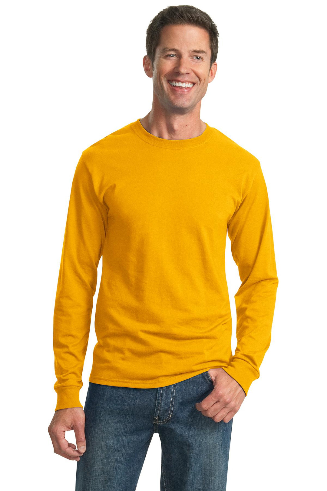 Front View of Gold Jerzees - Dri-Power 50/50 Cotton/Poly Long Sleeve T-Shirt. 29LS