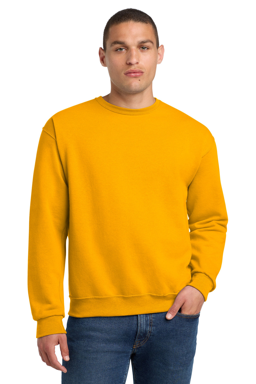 Front View of Gold Jerzees - NuBlend Crewneck Sweatshirt. 562M