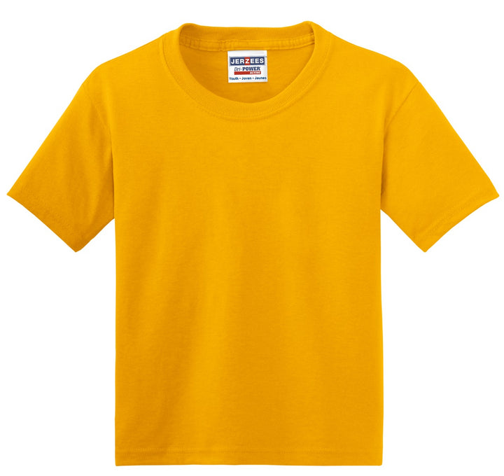 Front View of Gold Jerzees - Youth Dri-Power 50/50 Cotton/Poly T-Shirt. 29B