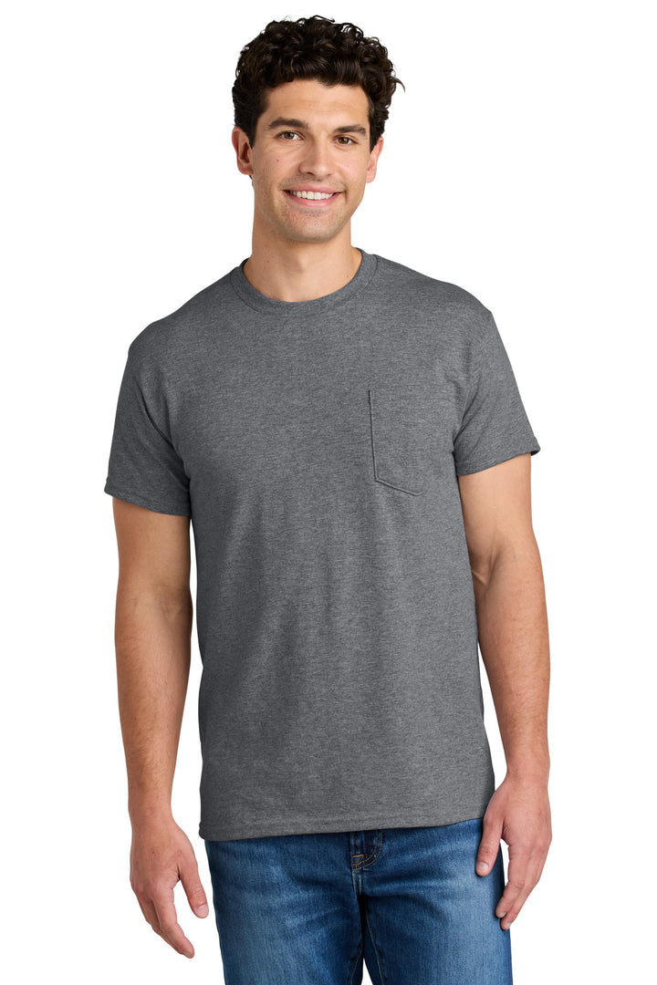 Front View of GphHeather Gildan - DryBlend 50 Cotton/50 Poly Pocket T-Shirt. 8300