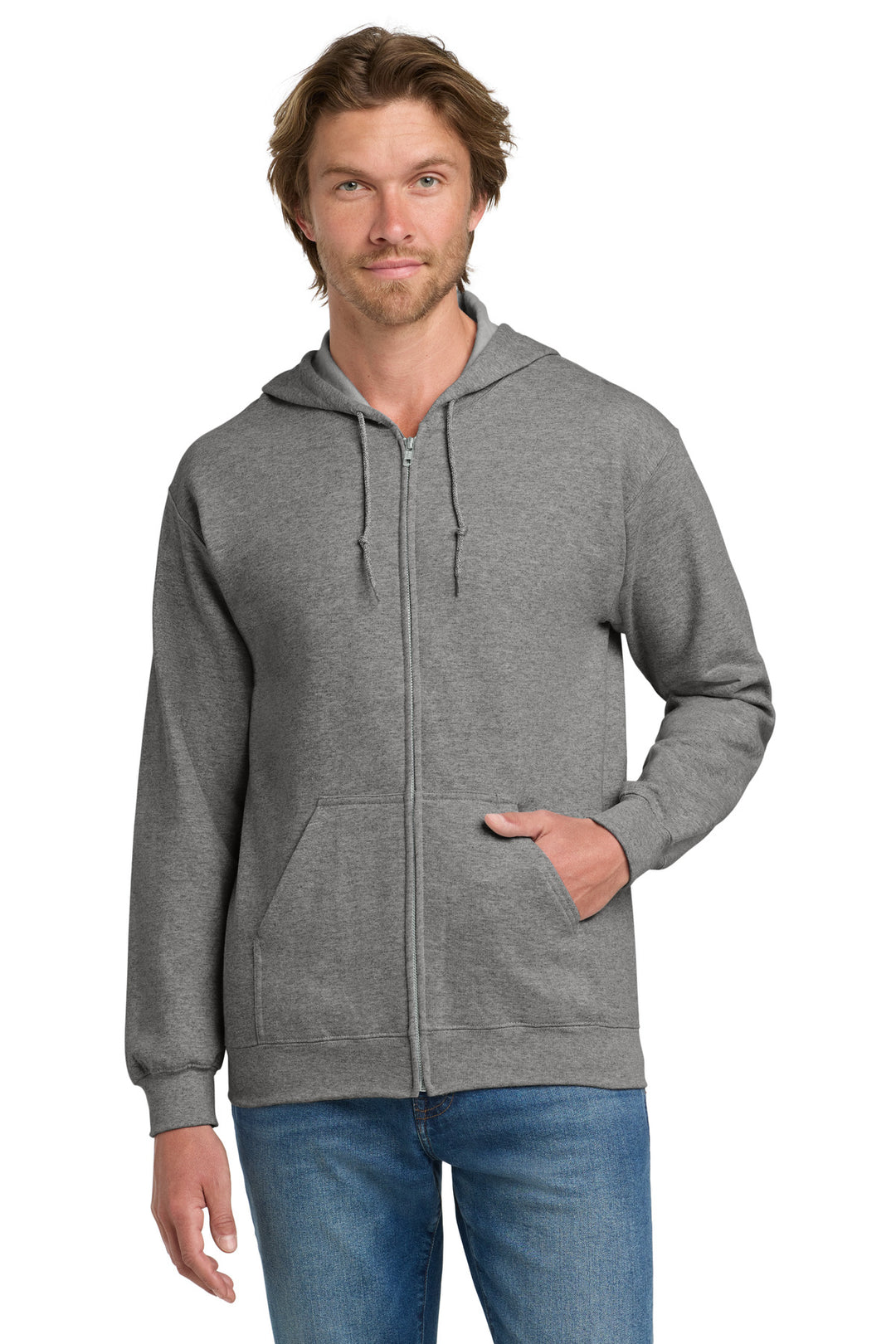 Front View of GphHeather Gildan - Heavy Blend Full-Zip Hooded Sweatshirt. 18600