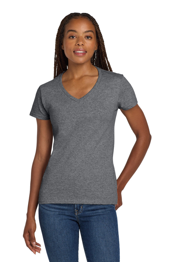 Front View of GphHeather Gildan Women's Heavy Cotton 100% Cotton V-Neck T-Shirt. 5V00L