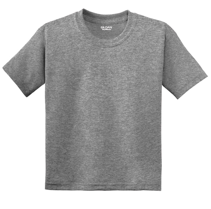 Front View of GphHeather Gildan Youth DryBlend 50 Cotton/50 Poly T-Shirt. 8000B