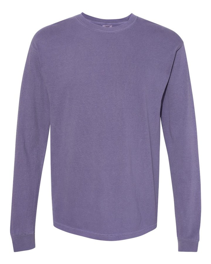 Front View of Grape Garment-Dyed Heavyweight Long Sleeve T-Shirt - 6014